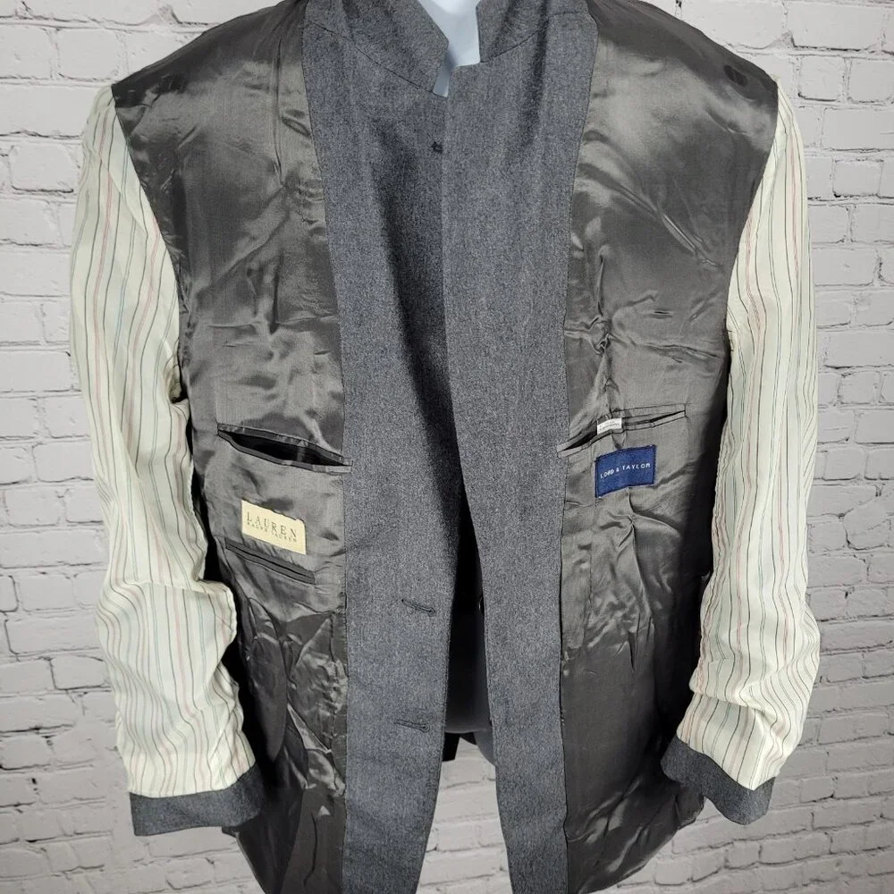 Lauren Ralph Lauren Grey Wool Cashmere 2 Button Notch Blazer Sport Coat Size 42R